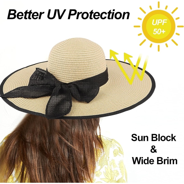 Solhatt for kvinner, UPF 50+ med bred brem (beige)