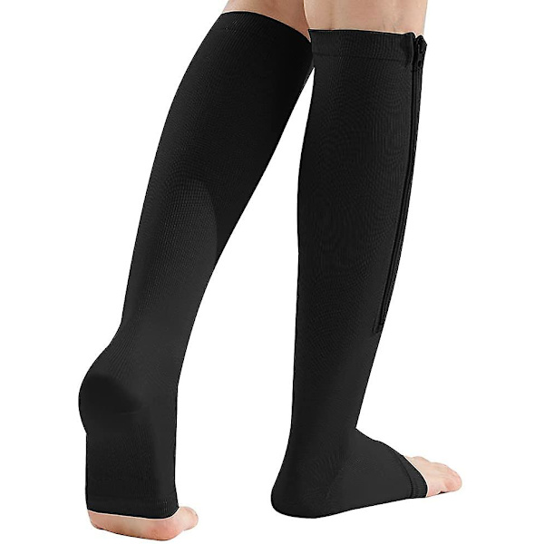 Lynlås kompressionsstrømper 2 par Zip Guard Hudbeskyttelse & åben tå kompression L/XL