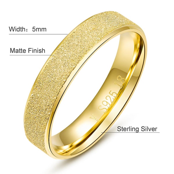 925 Sterling Silver 5 mm Matt Finish Guld Rosegold Ring Bröllopssmycken för kvinnor och män Gold 10