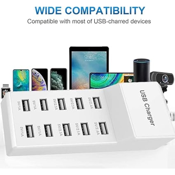 USB-oplader, 10-ports USB-stik, multiport USB hurtigopladning