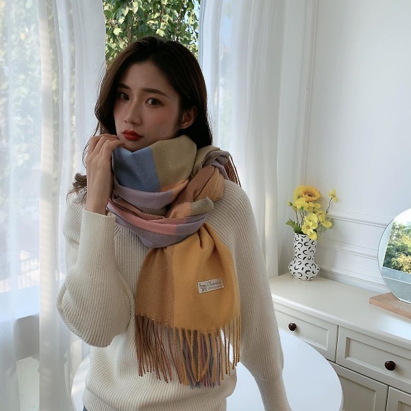 Shxx Lang ruteteteppe for kvinner Chunky Oversized Varmt skjerf for vinter/høst, stort tartanskjerf Wrap sjal A1017-121 Yellow