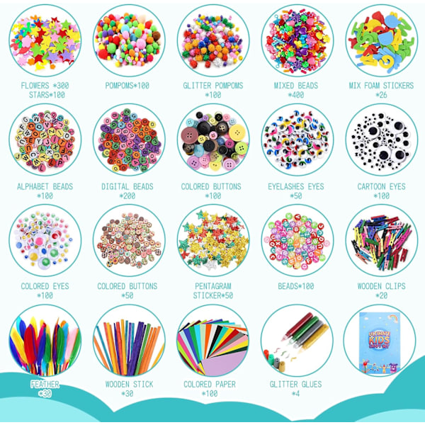 Scrapbook-set för barn 3000 delar med förvaringslåda, pysseltillbehör, pysselmaterial, papper och andra DIY-pyssel