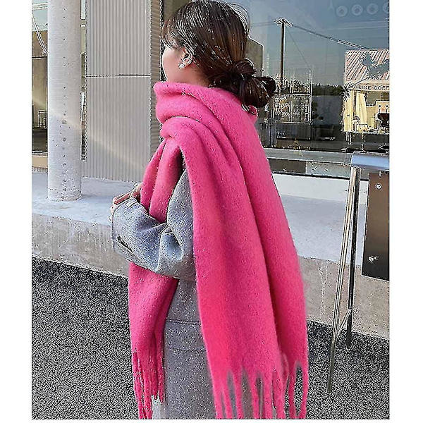 Stort tykt skjerf Fargerikt Cashmere Feel Oversized skjerf Teppe Mykt Stort ullsjal Tykt Vinter Varme Kvinner Hot Pink