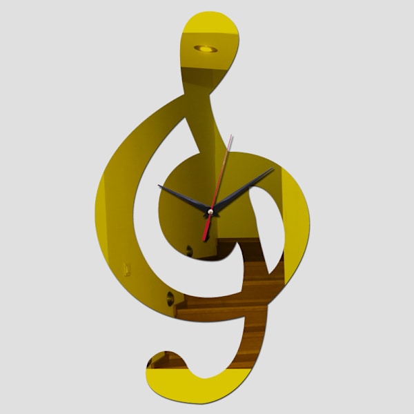 Musiknote Akryl Väggklocka Modern Silent Wall Clock Art Deco Gold Gold