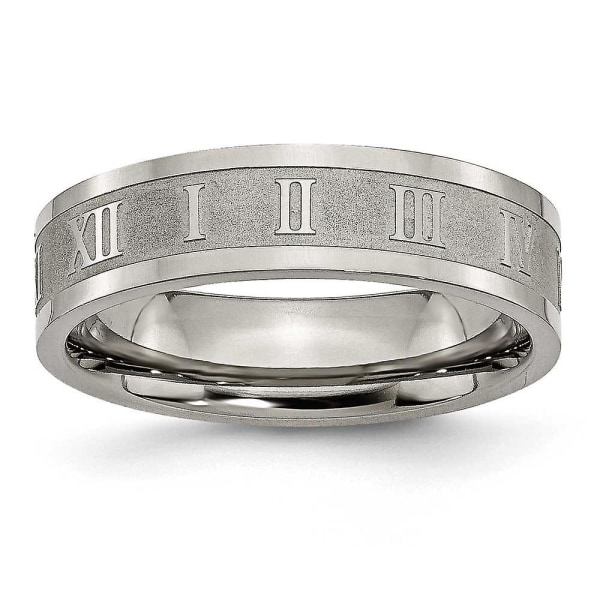 Titanium graverbar polert og sateng romertall 6 mm sateng og polert bånd Ring smykkegaver for kvinner - Ring Si 11.5