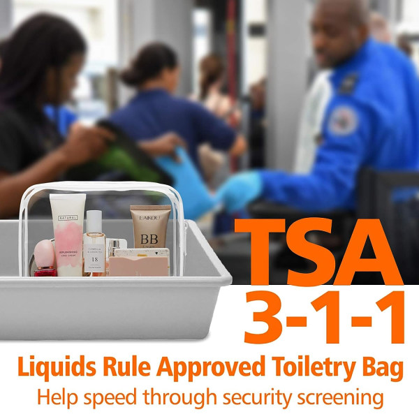 Genomskinlig necessär, 3-pack TSA-godkänd necessär Quart-size-väska, bärbar väska som uppfyller flygplatsflygbolagen, vit