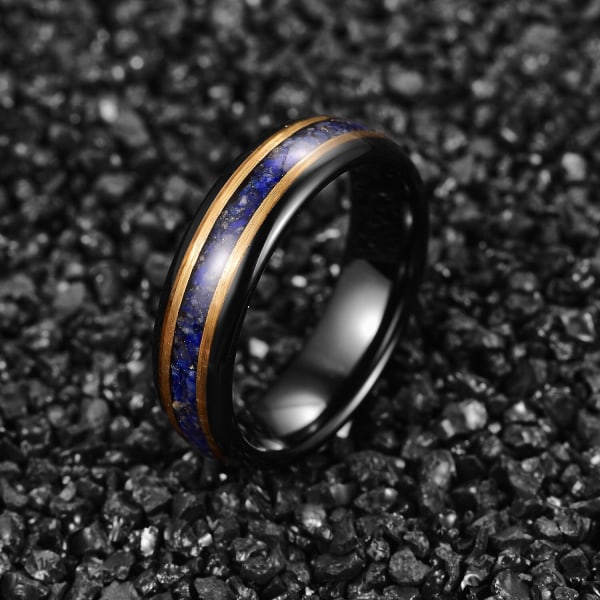 Nuncad 6mm Svart Guld Färg Inläggningar Lapis Lazuli Ooxiderbara vigselringar för män Tungsten Carbide Ring 12