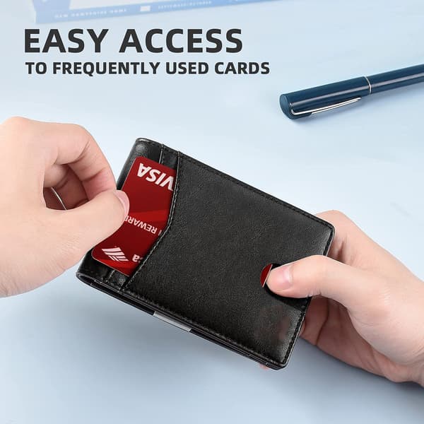 Case 100% läder in- och utsida, stöldskyddsborste rfid Black