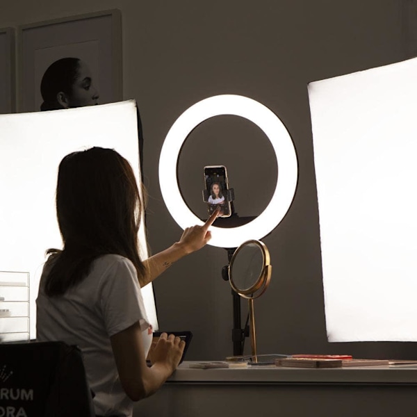 26cm Selfie-lampe, Stativ & Mobilholder - Perfekt Belysning Black Svart