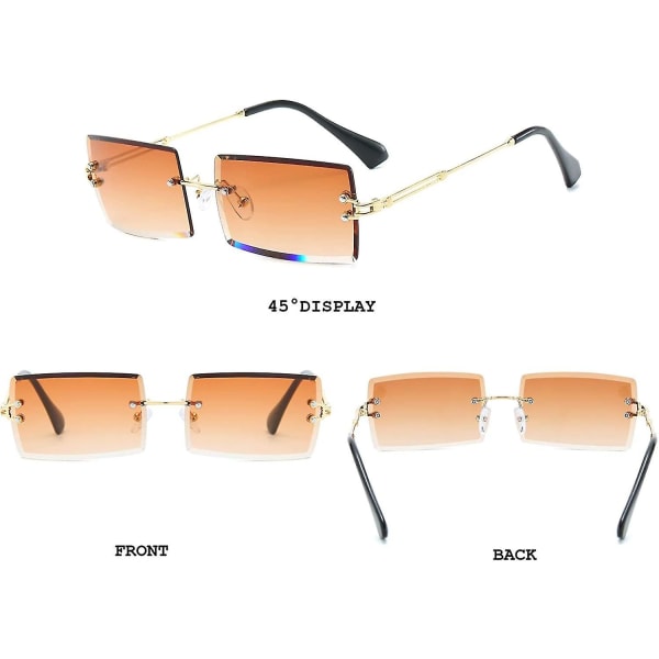 Båglösa rect solglasögon för kvinnor/män Ultra metallram glasögon Fash Square Uv400 glasögon unisex Tea