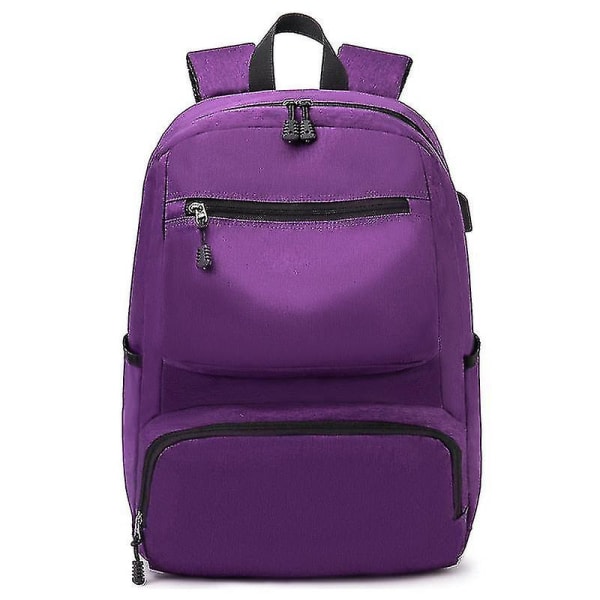 Skol Student Ryggsäck College Bokväska Resväska USB Laddning Bergsbestigning Dator Fritid Purple
