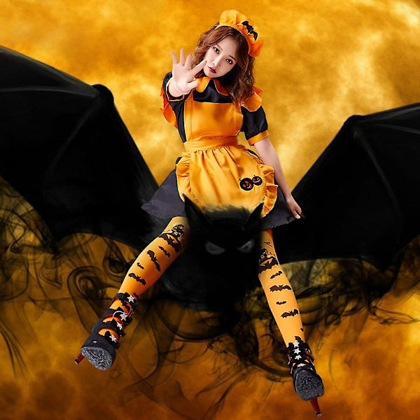 Halloween lår Höga långa strumpor över knä strumpor Fladdermus skelett skalle strumpor Orange
