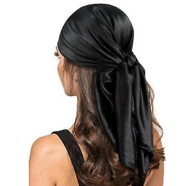 90*90cm Enfärgad Satin Square Scarf Mode Beach Dam Head Wrap Black