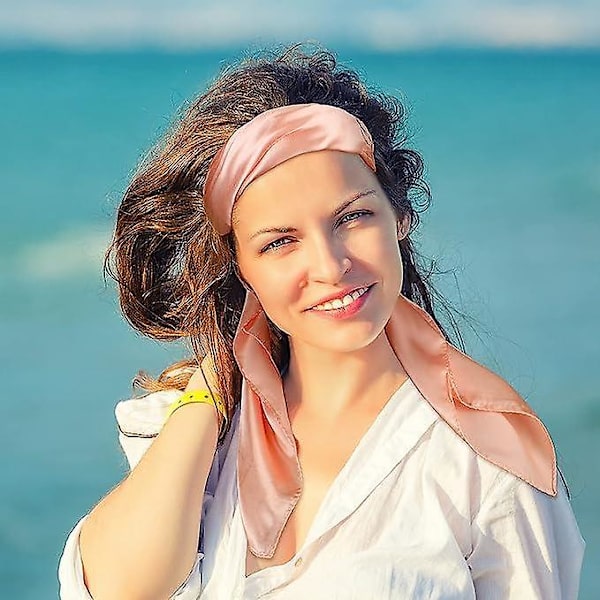 90*90cm Enfärgad Satin Square Scarf Mode Beach Dam Head Wrap navy