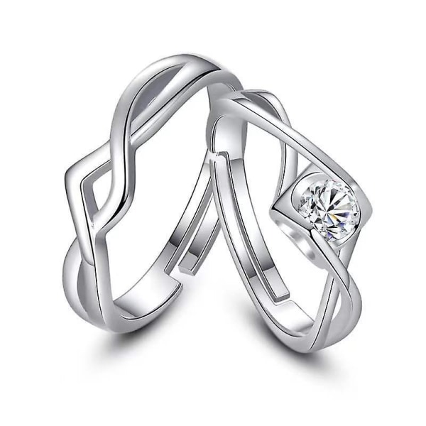 Promise Ring Set Silverpläterad Ring Par Present Par Par Ringar Alla hjärtans dag presenter interweave adjustable