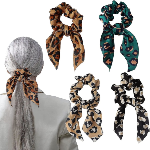 4 stk Hår Scrunchies Satin Silke Elastisk, Fargerike Sløyfe Hårbånd Hårskjerf Gave