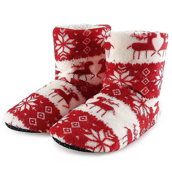 Aldult Hemtofflor Dam Vintergolv Skor Jul Älg Inomhusstrumpor Skor Varma Päls Slides Dam Plysch Tofflor Pantoffels 39-41 27cm red