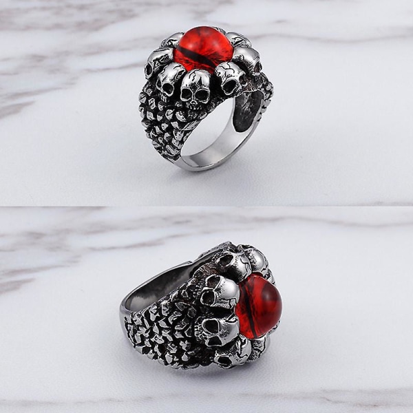 Stilig hodeskalle ring med edelsten titan stål Anti-fading ring fingerdekorasjon Red Number 10