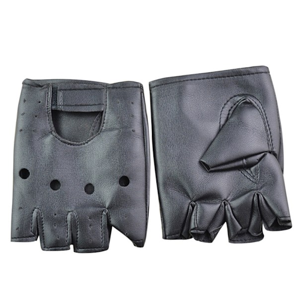 PU Läder Svart Driving Motorcykel Biker Fingerless Handskar Herr Black Black One Size
