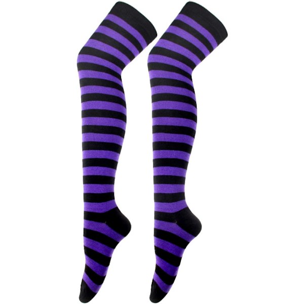 Långa Stickade Vantar Knähöga Randiga Strumpor Leggings Festdräkt Tillbehör 2 Par Set, Svart och Lila, One Size turkos turquoise