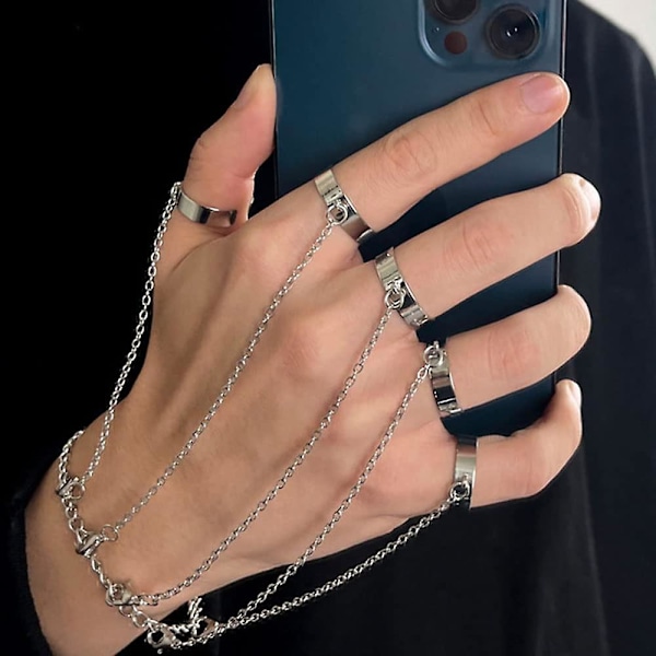 Punk Kæde Kvast Armbånd med Slave Fingerringe Gotisk Kæde Håndsele Hip Hop Ringe Håndkæde Kurapika Kæde Armbånd til Kvinder Piger
