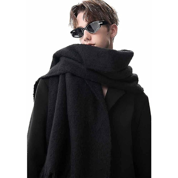 Stort tykt skjerf Fargerikt Cashmere Feel Oversized skjerf Teppe Mykt Stort ullsjal Tykt Vinter Varme Kvinner Black