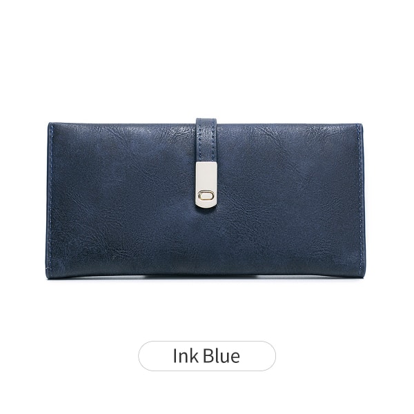 Frostad plånbok dam lång koreansk tunn 2024 enkel tvåfaldig plånbok med spänne för kvinnor Dark blue