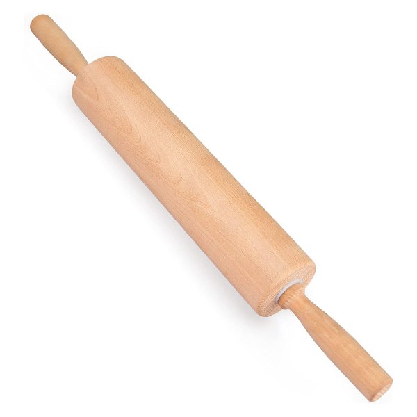 Klassisk kjevle i tre med komfortabelt grep, profesjonell deigkjevle for kjøkkenet med smidig bruk & roterende sentrum, perfekt for baking
