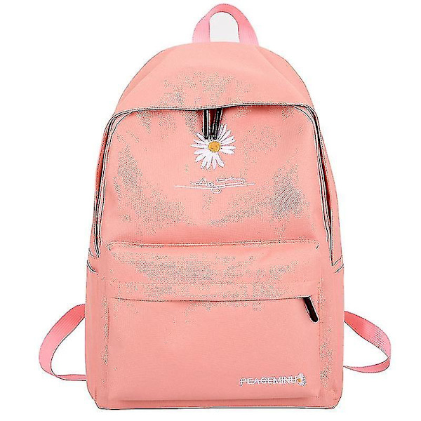Ny og frisk litterær skolesekk for jenter Tenåringsskolesekk Nylon tusenfryd Print Veske Rosa