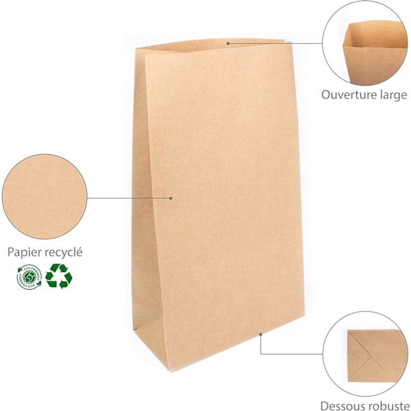 Papperspåsar i brunt kraftpapper, 50-pack - Storlek 25B*14D*33H