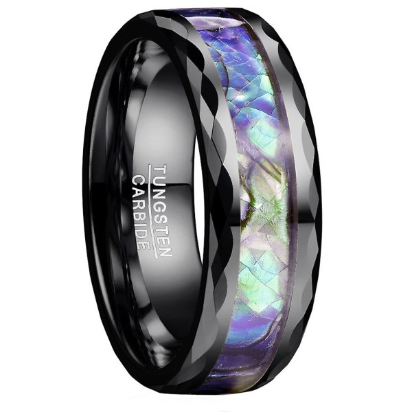 8mm Abalone Shell Tungsten Ringar För Män Kvinnor Svarta Bröllopsband Facetterad Kant 8.5