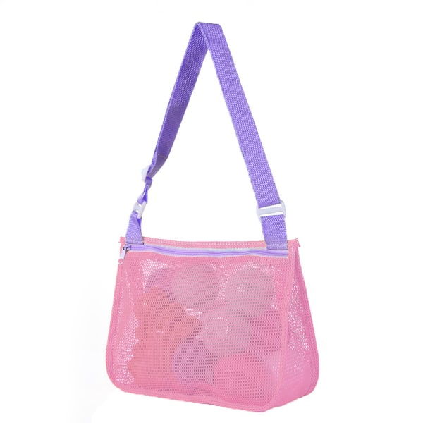 Strandveske i netting for barn - 3 stk sett - Perfekt for å samle skjell og leker på stranden Pink Purple