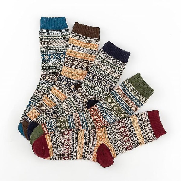 5 par herre sokker uld termisk varme strikke sokker Etnisk stil termiske sokker til vinter julegaver til mænd