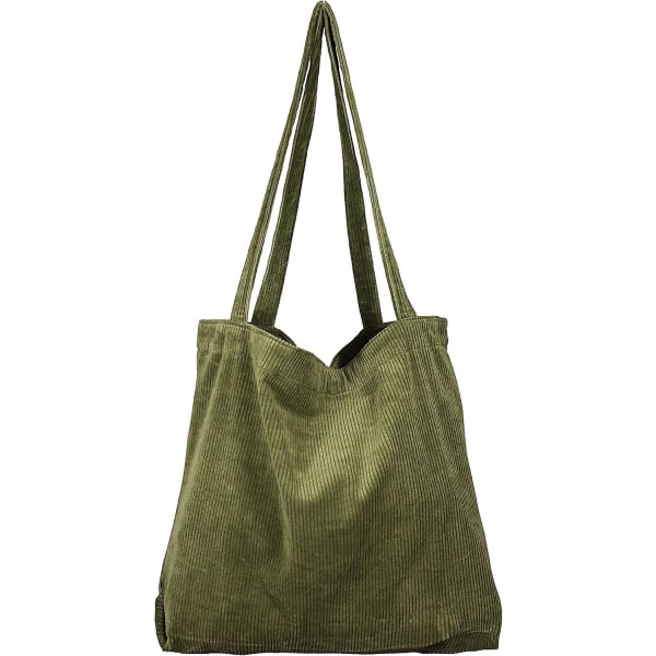 Womens Corduroy Tote Bag, Casual Handbags Big Capacity Shoulder Shopping Bag With 2 Pockets - Green -