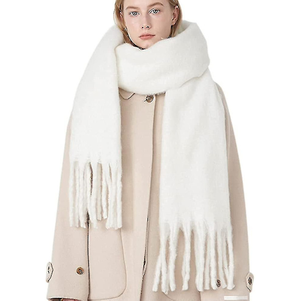 Stor Chunky Scarf Färgglad Cashmere Feel Överdimensionerade halsdukar Filt Mjuk Stor Ullsjal Tjock Vinter Varma Kvinnor White