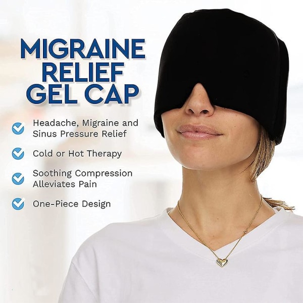 Angepasste Gel-Eis-Mütze zur Linderung von Kopfschmerzen und Migräne, Kältetherapie-Migräne-Maske, bequeme, dehnbare Eisbeutel-Augenmaske Black