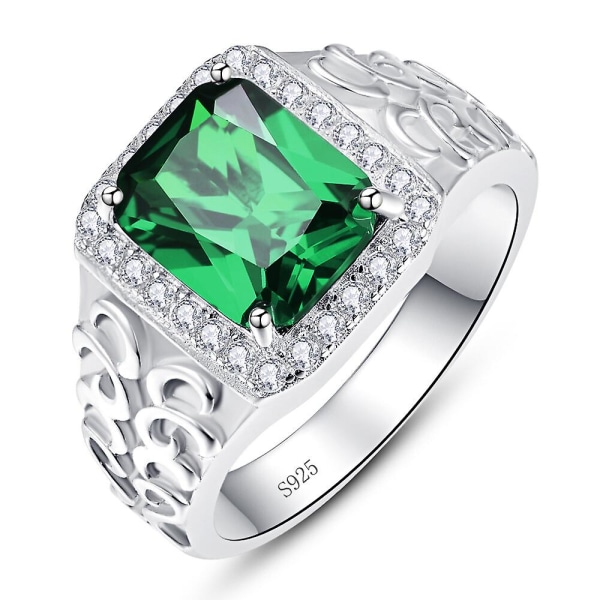 925 Sterling Silver Fyrkantiga Emerald Ringar Vit Cubic Zirconia Hollow Flowers Zircon Bröllopsförlovningsring för män silver 11