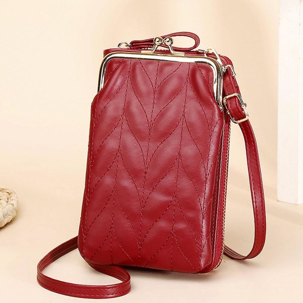 Kvinnor Liten Crossbody Mobiltelefonväska Fodral Imiterat läder Plånbok Korthållare Axelplånbok med Spänne Handväska Clutch Red wine colour