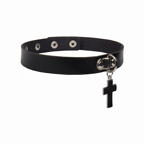 2 kpl musta punk gootti choker kaulakoru pu nahka sydän niitit kaulakoru säädettävä pehmeä ketju kaulakoru (Risti)