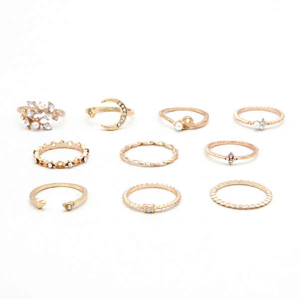 10st/ set Moon Star Ringar Dam Flickor Bohemian Set G One Size
