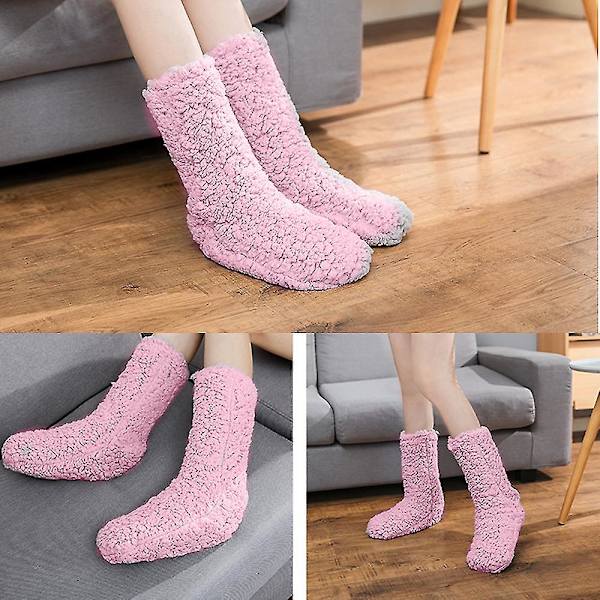 1 par halksäkra strumpor, fluffiga vinterstrumpor i fleece, plysch tjocka varma golvstrumpor Pink