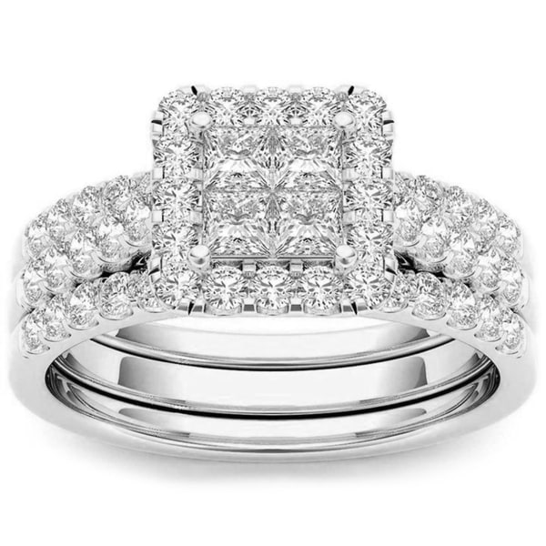 Full Diamond Mousserande Ringar För Kvinnor Pars Sweet Legering Smycken Bröllop Brud Silver CY602 9