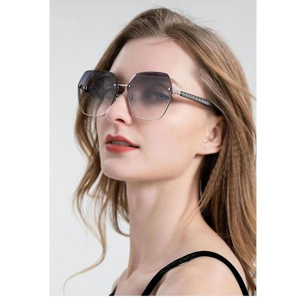 Light Luxury Glasses Dame Stor Frame Solbriller Gradient Rimless Solbriller Mote med Light Mak Silver frame gray gradually va