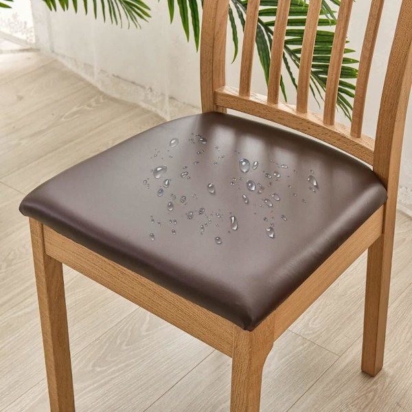 6 stk. spisestoltrekk for vanntett sete PU-skinn setetrekk for stoler seteputetrekk, brun brown