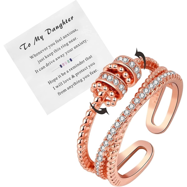 To My Daughter Fidget Ring- Drive away Your Anxiety Circle Beads Spinner Ring, Rustfrit Steel Anxiety Relief Justerbar Open Spinning Ringe Smykker G to my daughterrose gold