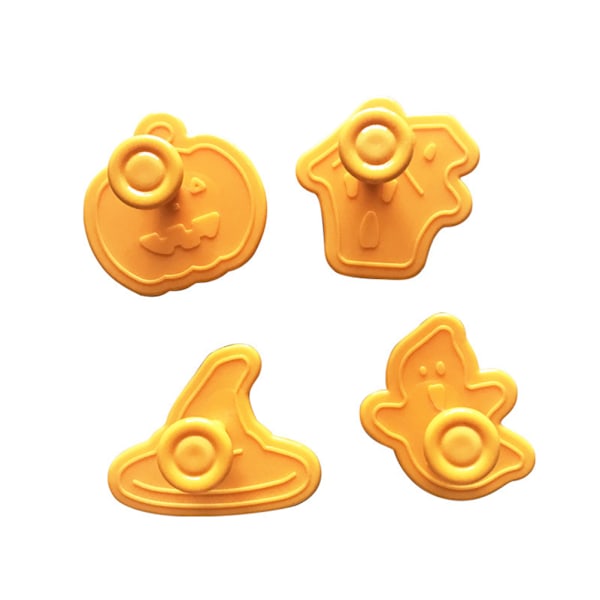 Kakformar Stämpel Fondant Verktygsset, Premiumkvalitet Ljus Färg Livsmedelsgodkänd Plast, Lätt att Lossna Rengöra, 4 Delar Halloween Tema Tryck
