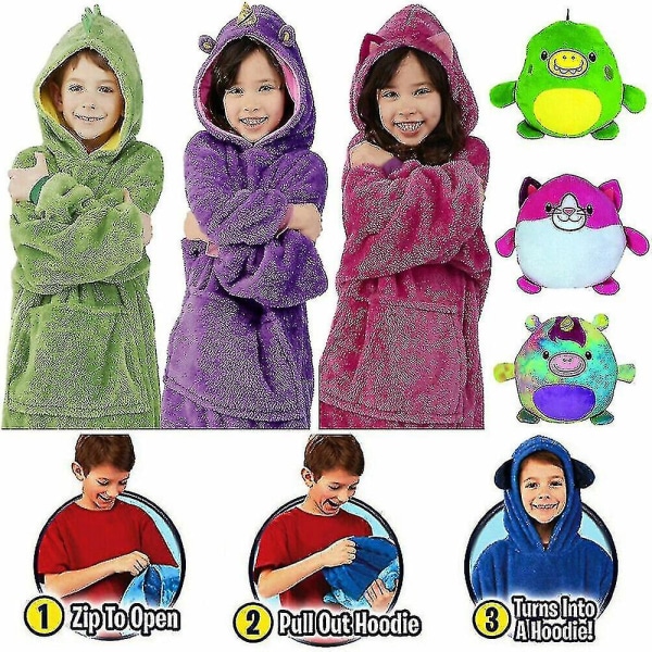 Filt Sweatshirt Huggle Pets Hoodie Plysch filt Mjuk varm barnrockskudde Purple