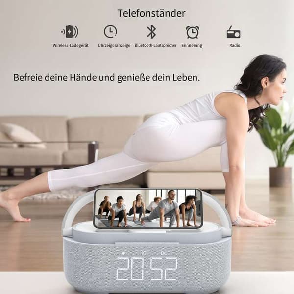 Radioväckarklocka Digital med Trådlös Laddare Smart Väckarklocka