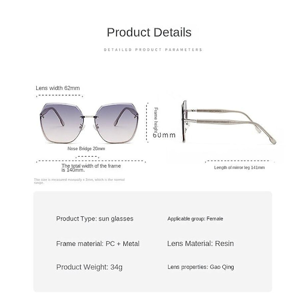 Lätt Lyxglasögon Dam Solglasögon Stor Ram Solglasögon Gradient Kantlösa Solglasögon Mode med ljus Mak Silver frame gray gradually va