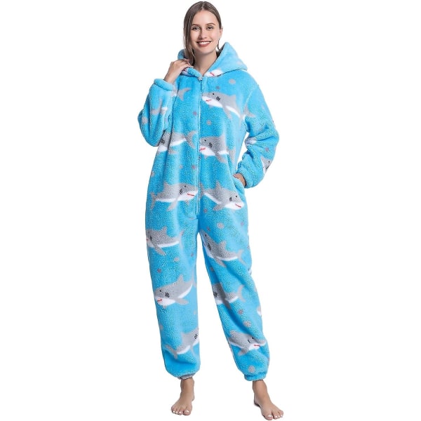Kvinners One Piece Animal Pyjamas Grey Shark S